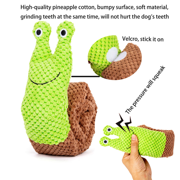 Snail shape hide food sniffing dog toys, with squeaky teething cleaning pet toys