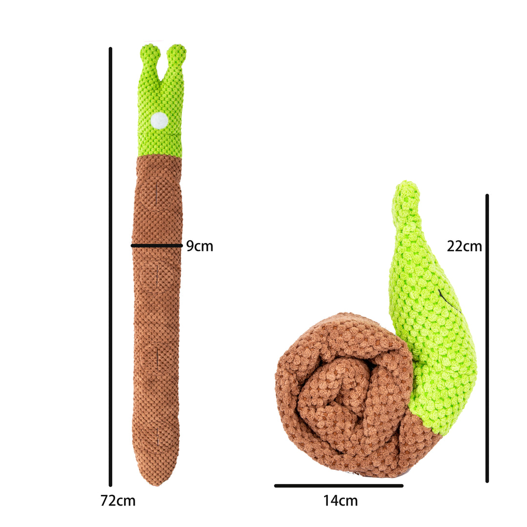 Snail shape hide food sniffing dog toys, with squeaky teething cleaning pet toys